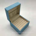 Caja de cuero PU azul para empacar joyería
